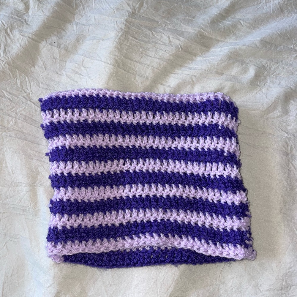 Handmade purple and lavender crochet cat beanie